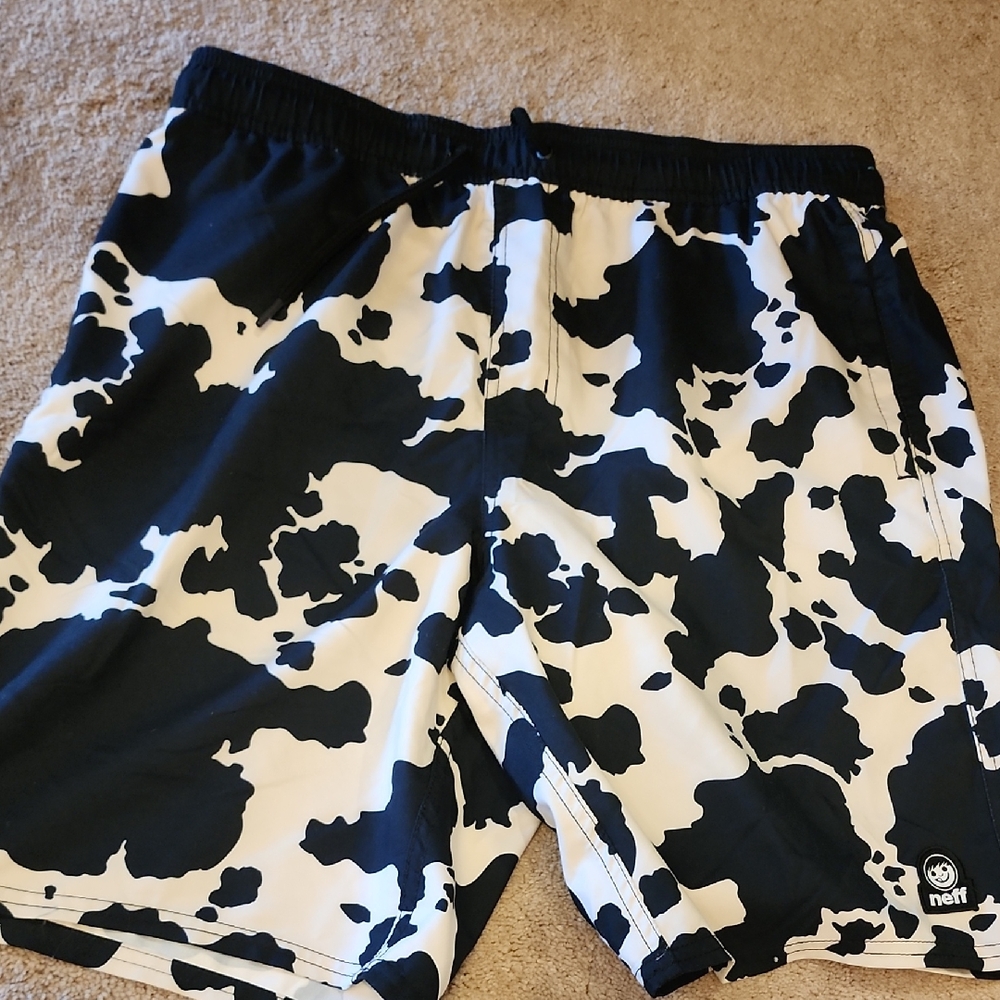 Neff Black and White Board Shorts Cow Print Quick-Dry